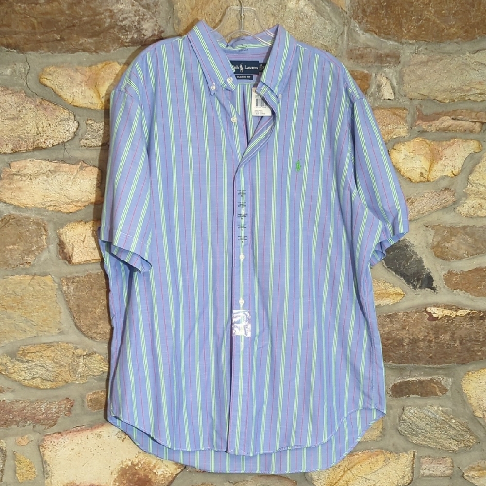 Ralph Lauren Men's Striped Shirt - Short Sleeve Classic Button Down